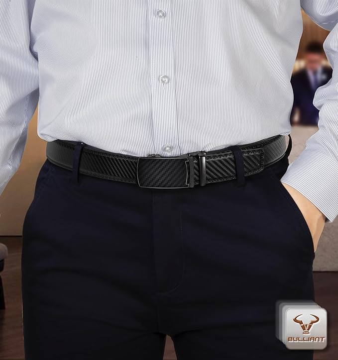 BULLIANT Men's Ratchet Belt 2 Pack-Click Leather Belt Adjustable for Men Gift 1 3/8-Cut for Perfect Fit