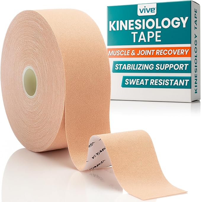 Vive Kinesiology Tape (16.4 Feet) - Therapeutic Athletic Support Tape - Uncut Kensio Roll - Muscle and Joint Recovery for Shoulder, Back, Knee, Elbow and Ankle Pain Relief - Waterproof for Sports