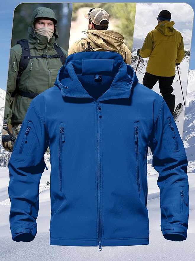 TACVASEN Men's Special Ops Military Tactical Soft Shell Winter Warm Fleece Lined Jacket Rain Hood Coat Hiking Snowboard