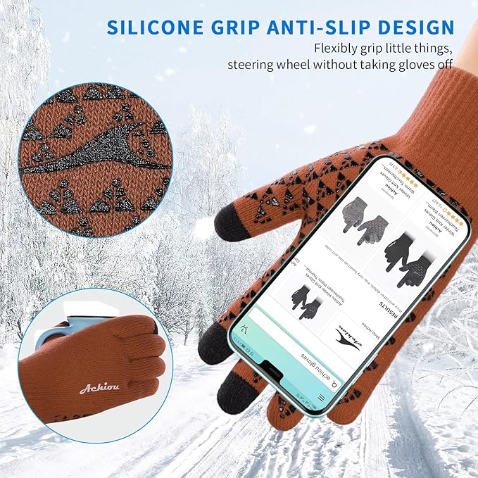 Achiou Winter Gloves, Glove for Men Women, Upgraded Touch Screen Texting Warm Running with Thermal Soft Knit Lining