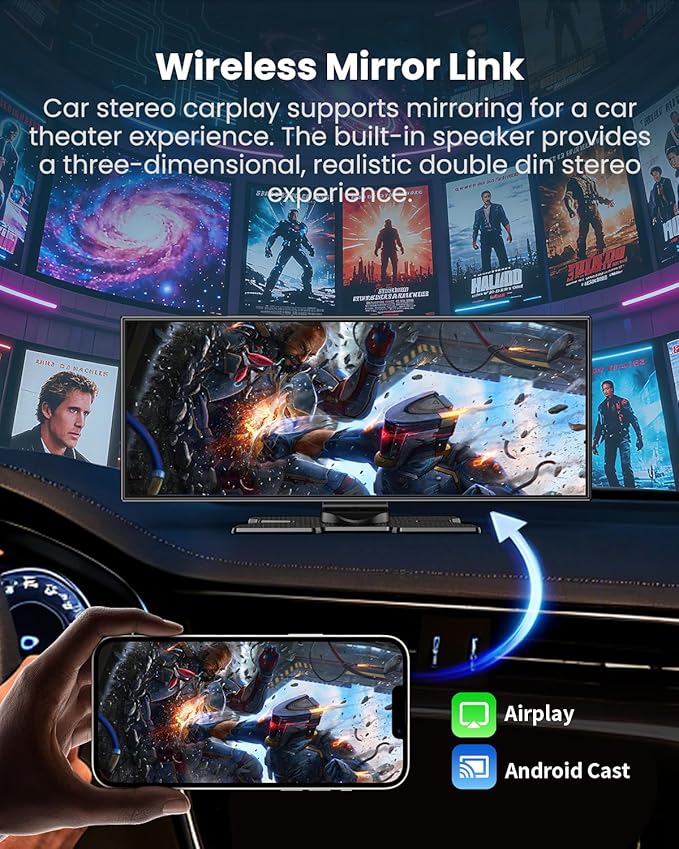 Largest 11.5"Wireless Apple CarPlay Screen for Car–Portable Carplay & Android Auto Touchscreen Car Stereo with App Control, 4K Dash Cam, Backup Camera, GPS, Mirror Link, Voice Control,for All Vehicles