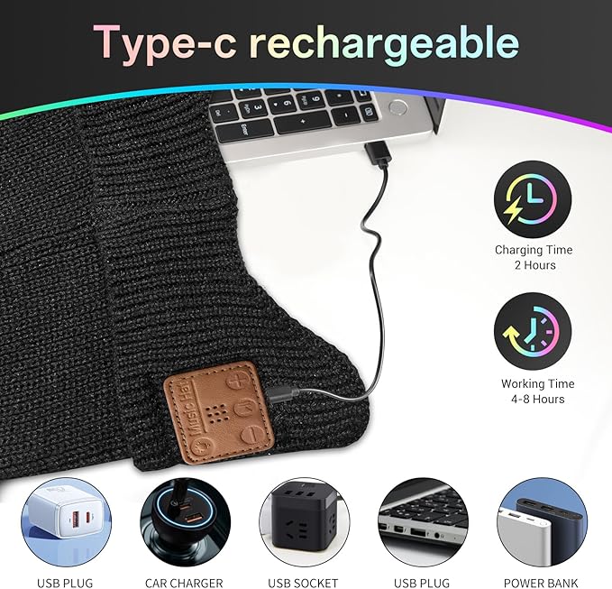 Bluetooth Beanie with Light, LED Beanie with Built-in Speaker and Microphone, Gifts for Men Women