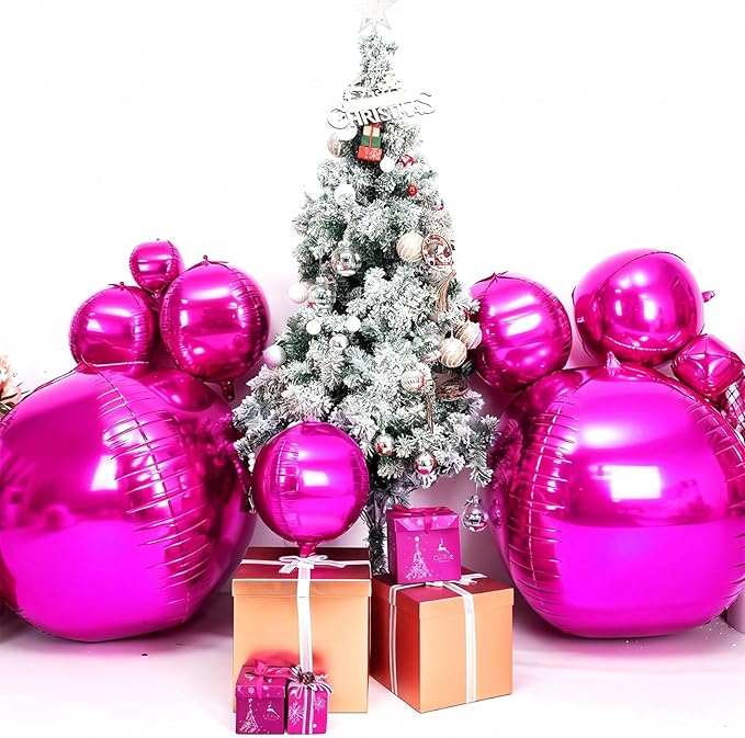 50 Inch Giant Hot Pink Round Foil Balloons, 3Pcs Metallic Pink 4D Ball Balloons for Birthday Wedding Engagement Graduation Baby Shower Gender Reveal Party Decorations