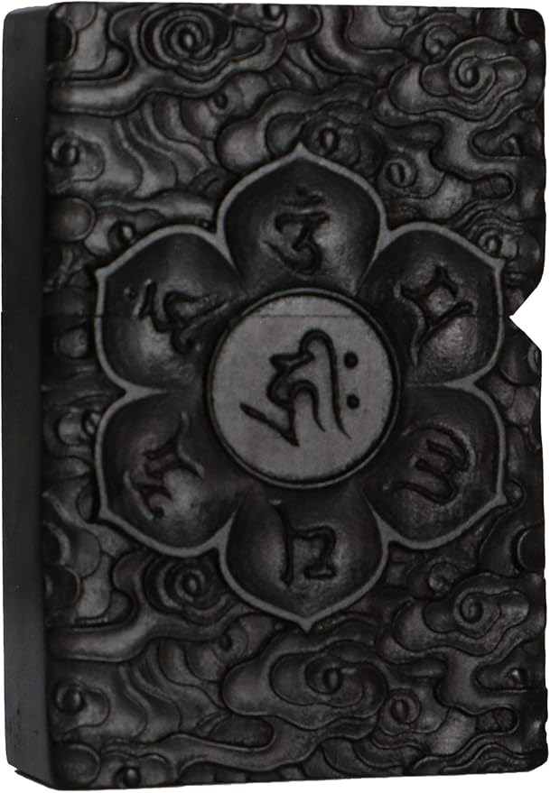 Natural Ebony Black Wood Carved Lighter Shell Box For Zippo Module (Protector Deity/Manjushri Boddhisattva)