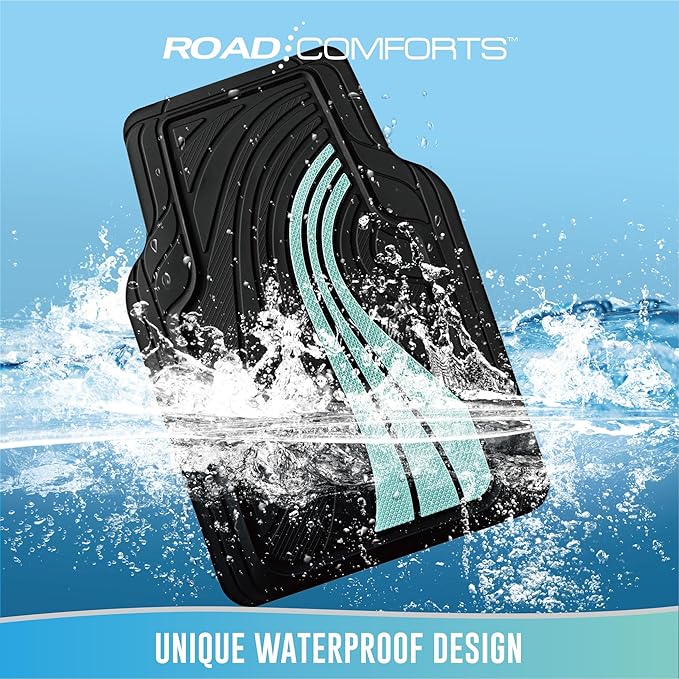 Road Comforts Car Floor Mats Full Set – Front & Rear Car Floor Mats with Aluminum Design, Anti-Slip Backing, All-Weather Protection, Trim-to-Fit Car Mats for Most Sedans, SUVs & Vans - Green