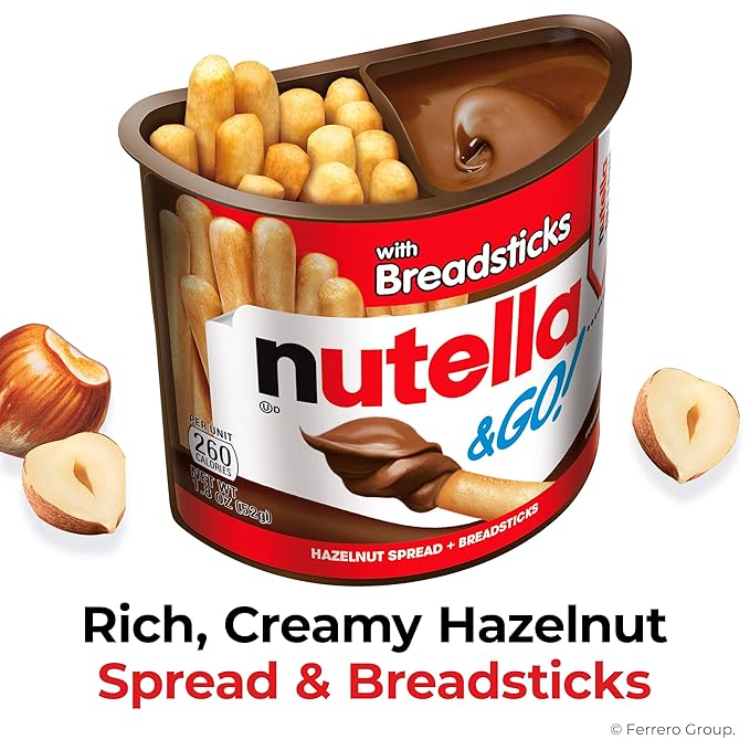 Nutella & GO! Chocolate Hazelnut Spread with Cocoa + Breadsticks, 12 Snack Packs, 1.8 oz Each