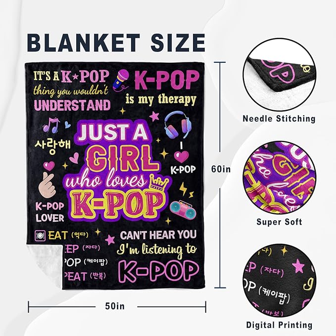 Turelos Kpop Merch, Kpop Blanket, Kpop Gifts, K Pop Birthday Decorations, K Pop Blanket 60x50in, Kpop Gifts for Girls/Women, Kpop Merchandise, Kpop Blankets for Girls for Christmas Birthday