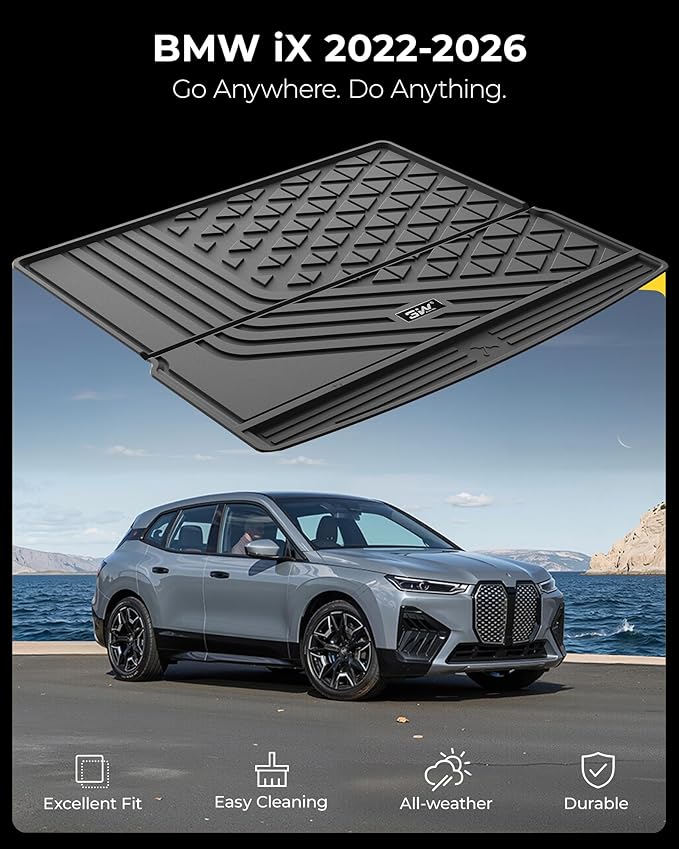 3W BMW iX Cargo Liner 2022 2023 2024 2025 2026 M60 xDrive All Weather TPE Car Accessories Odorless Anti-Slip Custom Fit Rear Trunk Mat, Black