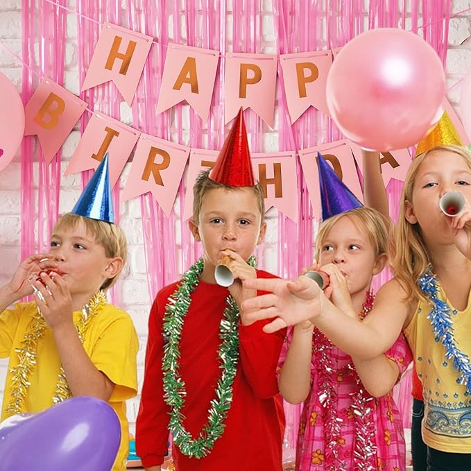 BOMSI 10 Pack Pastel Pink Party Backdrop Decorations Tinsel Curtains Foil Fringe Birthday Decorations Photo Booth Streamer Backdrop Bachelorette Graduation Party Decorations