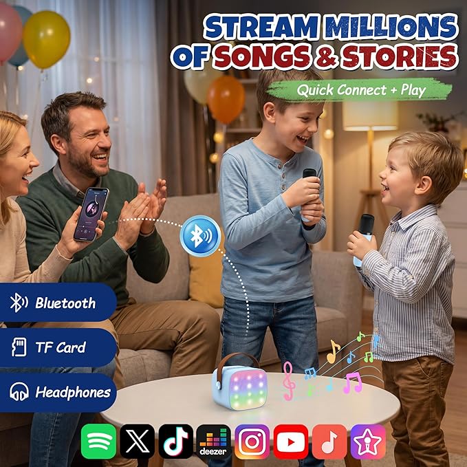 YLL Karaoke Machine for Kids, Portable Mini Speaker with 2 Wireless Microphones, 2026 Top Birthday Toys Gifts for Boys Girls 3, 4, 5, 6, 7, 8, 9, 10, 11, 12+ Years Old Grandkids Family Party (Blue)