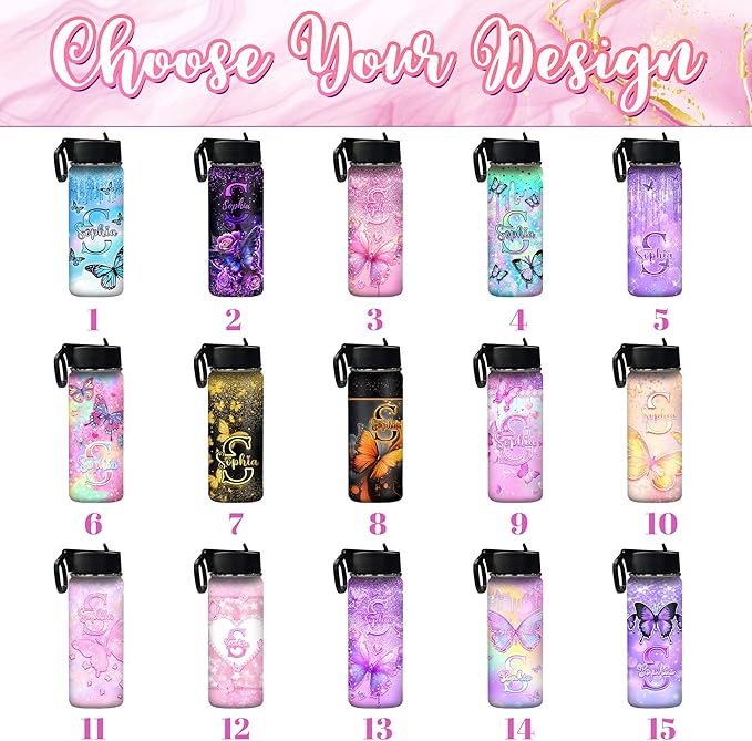 VIPOPSA Custom 18oz Water Bottle with Straw Lid Stainless Steel, Personalized Kids Water Bottle For Girls Boys Woman School Gifts