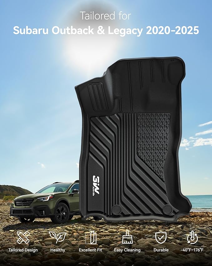 3W Floor Mats Fit for Subaru Outback & Legacy 2020-2024 2025 TPE All Weather Custom Fit Floor Liner for Subaru Outback & Legacy 2025 2024 2023 2022 2021 2020 1st & 2nd Row Car Mats, Black