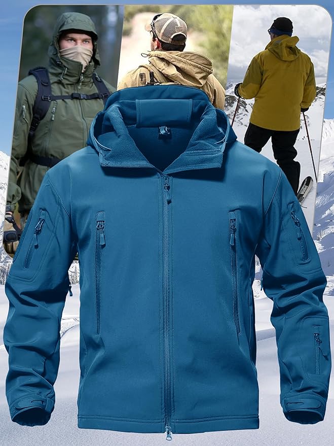 TACVASEN Men's Special Ops Military Tactical Soft Shell Winter Warm Fleece Lined Jacket Rain Hood Coat Hiking Snowboard