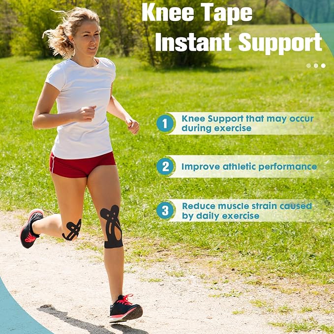Kinesiology Tape for Knee 12 Pack, Precut Knee Tape for Muscle & Joints, Athletic Sports Tape for Knee Support, Latex Free and Water Resistant, Pink