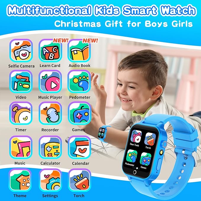 Cosjoype Kids Smart Watch for Kids with 26 Puzzle Games HD Camera Video MP3 Player Habit Tracking Learn Card Flashlight 12/24 hr Kid Watches Gift for 5-12 Year Old Boys Toys for Kid