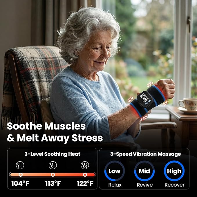 BOB AND BRAD TheraHeat Infrared Red Light Wrist Wrap, FSA-HSA Eligible, Cordless Heating Pad with Vibration Massage for Carpal Tunnel, Arthritis, Tendonitis & Joint Pain Relief for Hand, Arm, Elbow