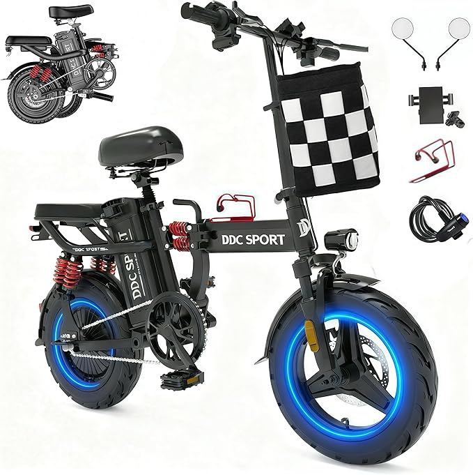 Folding Electric Bike for Adults, Peak 750W Motor 25MPH, 48V 20Ah Removable Battery 55Miles Ebike,14'' Lightweight Adults Electric Bicycles for Men/Women/Teens, Full Suspension, UL Certified