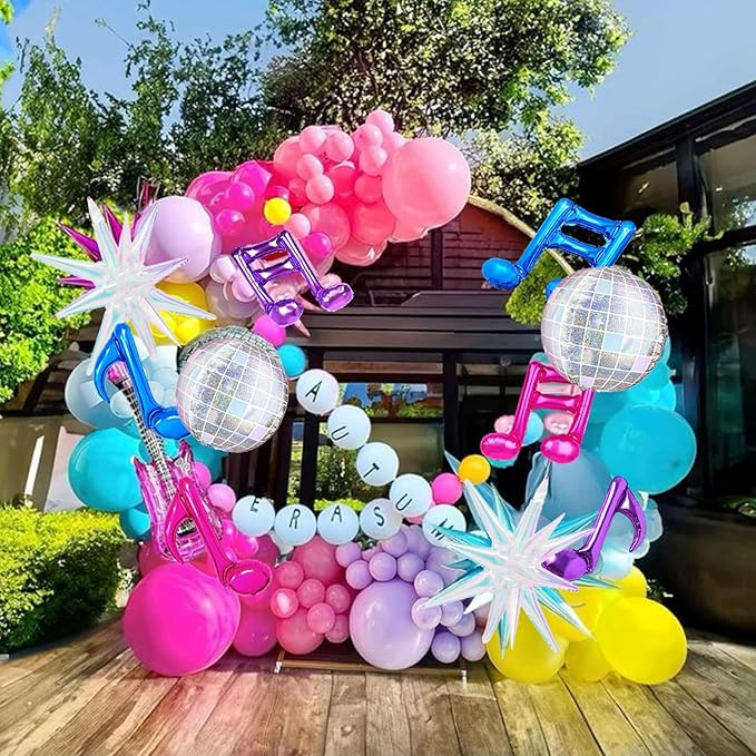 11 Pcs K-pop Music Balloons Kit Pink Purple Music Note, Disco Ball, Explosion Star Balloon for Singer Fans Party/Concert Karaoke/Kpop Birthday/Demon Korean Idol/Rock & Pop Theme Decor