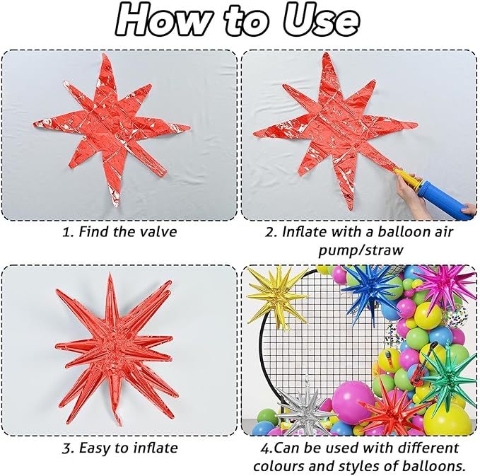 6PCS Star Balloons, 22Inch Colorful Rainbow Star Balloon Foil Balloons for Birthday Graduation Wedding Christmas New Year Party Decorations