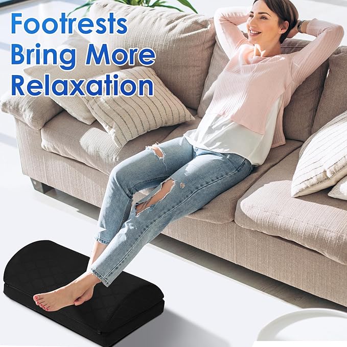 Foot Rest for Under Desk at Work Adjustable Foam for Office and Home, Office Desk Accessories，Comfortable Footrest with 2 Adjustable Heights，Back & Hip Pain Relief (Black-16.9 in)