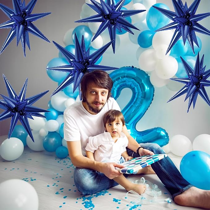 6PCS Star Balloons, 22Inch Large Navy Blue Star Balloon Explosion Foil Balloons Cone Spike Balloon for Birthday Graduation Wedding Anniversary Party Backdrops Decorations