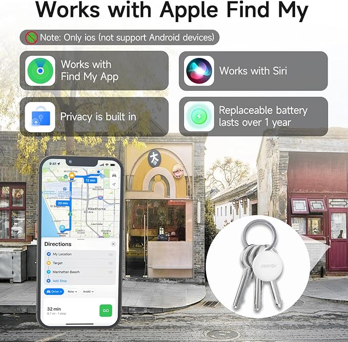 New [Apple MFi Certified] (iOS Only) Air Tag, Bluetooth Tracker for Apple Find My, Replaceable Battery, Key Finder and Item Locator Smart Tag for Keys, Bags, Luggage, Pets, Wallet (White, 1PCS)