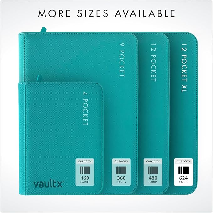 Vault X 12 XL Pocket Trading Card Zip Binder - 624 cards, Premium Exo-Tec Album Material, 26 Side-Loading Pages, Folder for Collectible Card Games, Sports, TCG (Teal)
