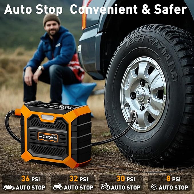 Tire Inflator Portable Air Compressor DC 12V Air Compressor (Orange)