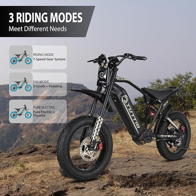 Tuttio-ICT-Electric-Bike for Adults-Teens Age 16+,2000W-60V-25AH Electric-Dirt-Bike, 170NM, 20" Fat-Tire-Electric-Motorcycle, Full Suspension E-Bike for Mountain Off-Road Commuter School Snow