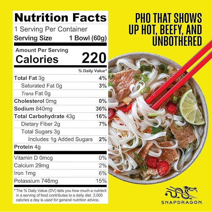 Snapdragon Beef Pho Instant Noodle Packets 4-Pack | 2.1 oz (4 Pack)