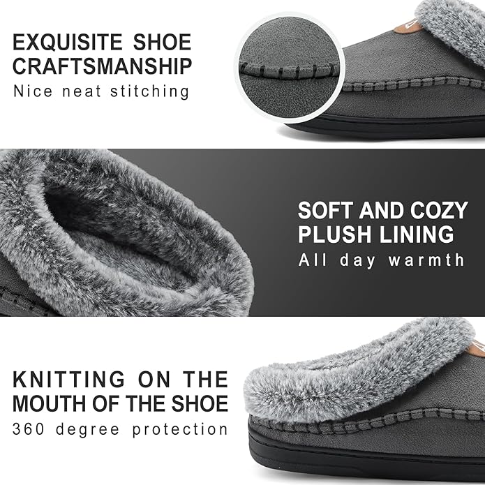 ATHMILE Mens Slippers Warm Moccasin Memory Foam House Shoes Indoor Outdoor Fuzzy Plush Lined Slippers for Home Bedroom