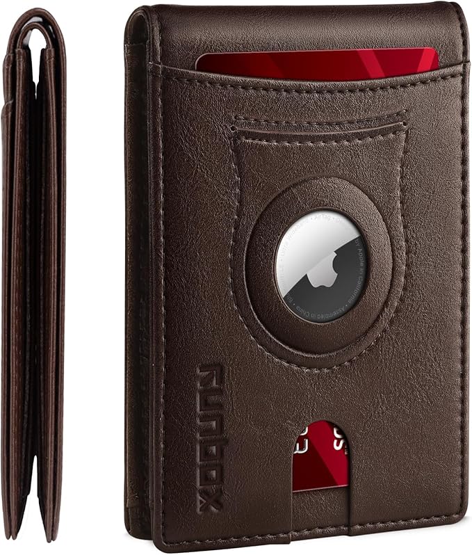 RUNBOX AirTag-Wallet-Mens-Slim-RFID Blocking Wallets Leather with Bill Compartment Air Tag Bifold Card Holder Wallet Gifts for Men Dad
