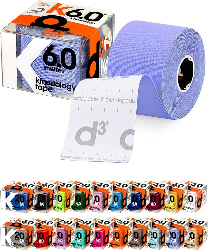 d3 K6.0 Kinesiology Tape - 2in x 20ft (Amethyst, 1 Roll) Latex-Free Hypoallergenic Joint Muscle Sports Medical Injury Support