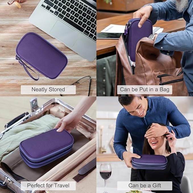 FYY Electronic Organizer, Travel Cable Organizer Bag Pouch Electronic Accessories Carry Case Portable Waterproof Double Layers All-in-One Storage Bag for Cable, Cord, Charger, Phone, Earphone Purple
