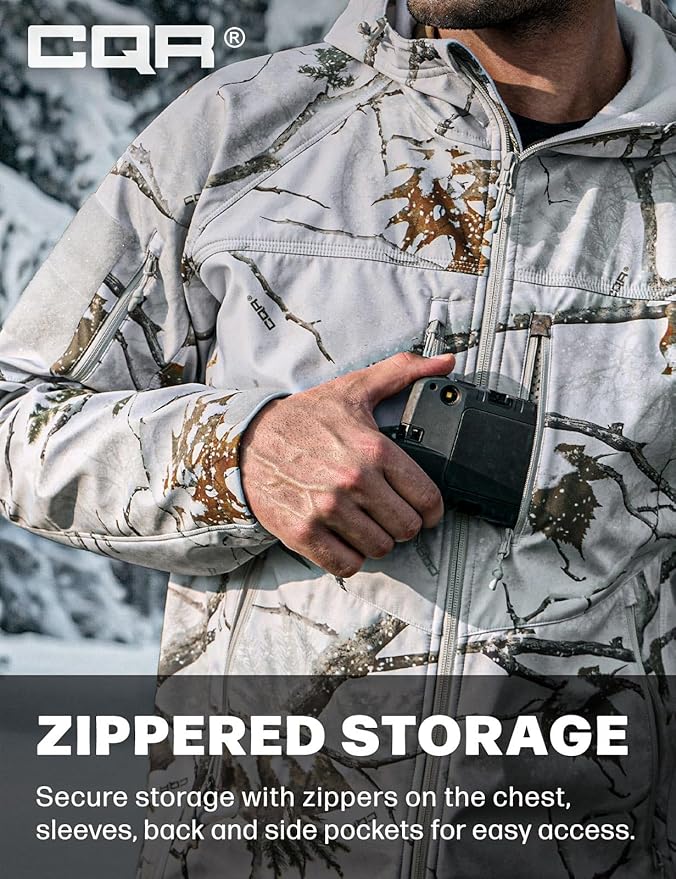 CQR Men's Tactical Softshell Jacket, Winter Warm Fleece Lined Coat, Water Resistant Outdoor Hunting Hiking Rain Windbreaker