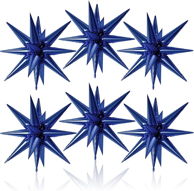 6PCS Star Balloons, 22Inch Large Navy Blue Star Balloon Explosion Foil Balloons Cone Spike Balloon for Birthday Graduation Wedding Anniversary Party Backdrops Decorations