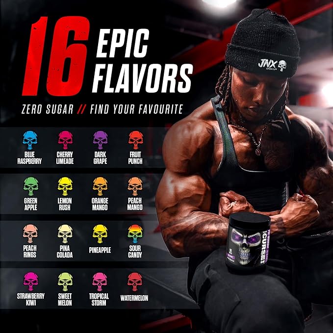 JNX SPORTS The Curse! Pre Workout Powder for Men & Women, Caffeine, Beta-Alanine, Creatine, L-Citrulline, 30 Servings, Cherry Limeade Flavor – Boost Energy, Strength & Focus