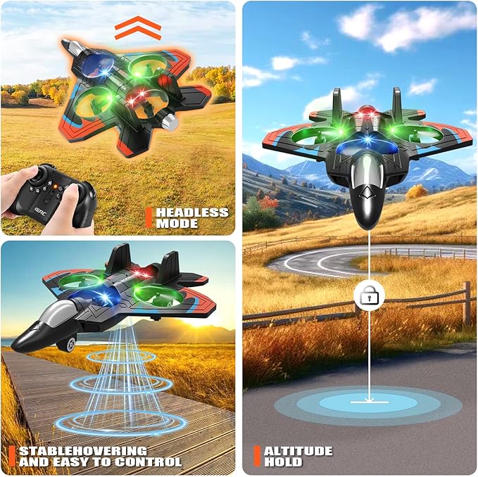 4DRC V32 Foam RC Planes with 3 Batteries, RC Planes for Kids Adults, RC Airplane Helicopter Drone Fighter Jet with Light, 360° Flip, Stunt Roll, Airplane Toy Gifts for Kids Boys Adults Beginners