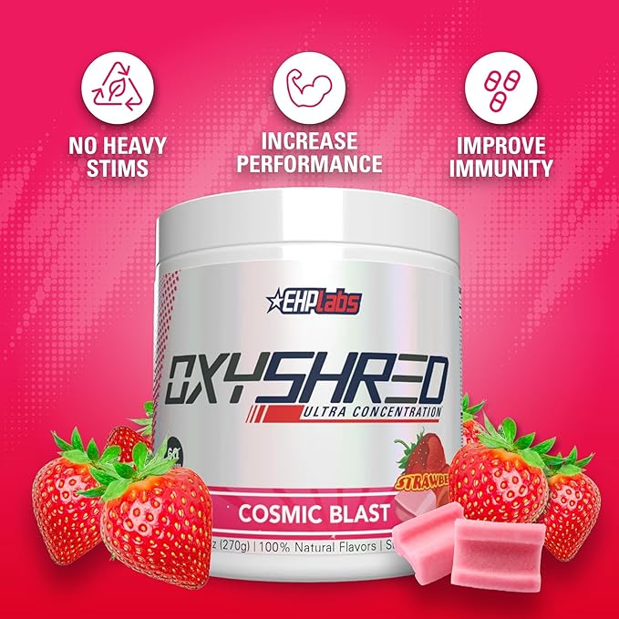 EHP Labs OxyShred Pre Workout Powder - Preworkout Powder with L Glutamine & Acetyl L Carnitine, Energy Boost Drink - Cosmic Blast, 60 Servings