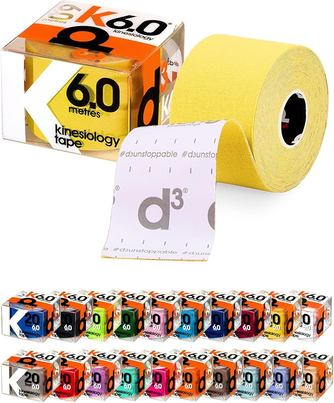 d3 K6.0 Kinesiology Tape - 2in x 20ft Yellow (1 Roll) Latex-Free Hypoallergenic Joint Muscle Sports Medical Injury Support