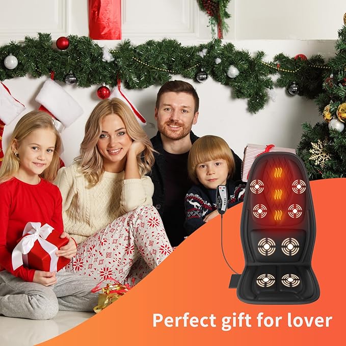 Back Massager with Heat, Seat Massager with 8 Powerful Vibration Motors, Portable Massage Chair Pad for Office Home Use, Gift for Men/Women/Family/Friends