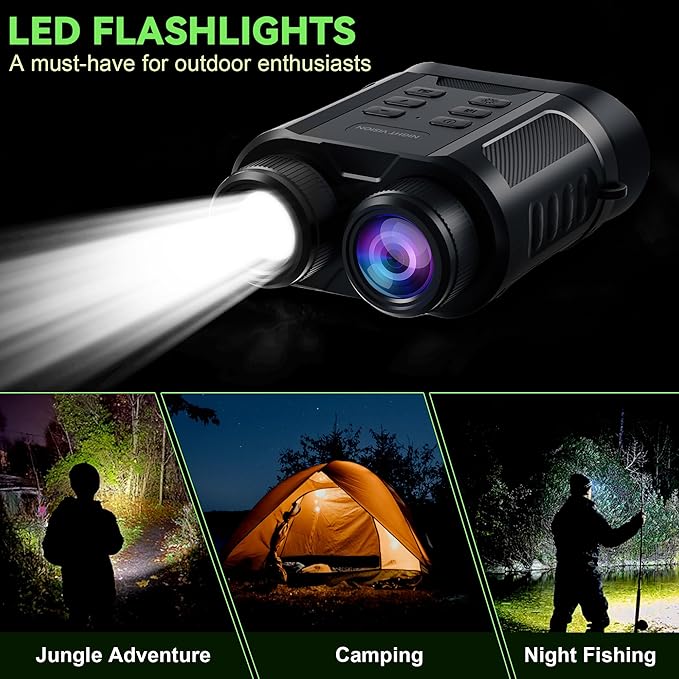 WONGKUO Night Vision Goggles - 5W Upgraded 4K HD IR Binoculars - 8X Digital Zoom, Rechargeable Binoculars with Camera Built in, 32GB Card to Save Photos and Videos, Flashlight for Camping Security