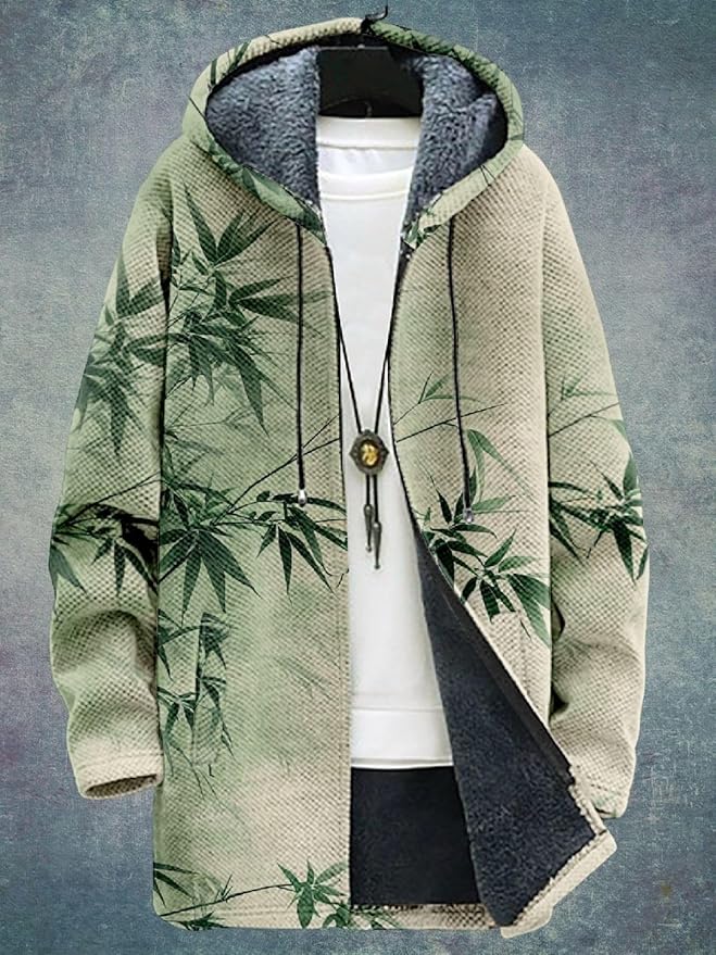 2025 Men's Ethnic Pattern Hooded Jacket Long Cardigan Hoodies Full Zip Vintage Knitted Zipper Coat with Pocket