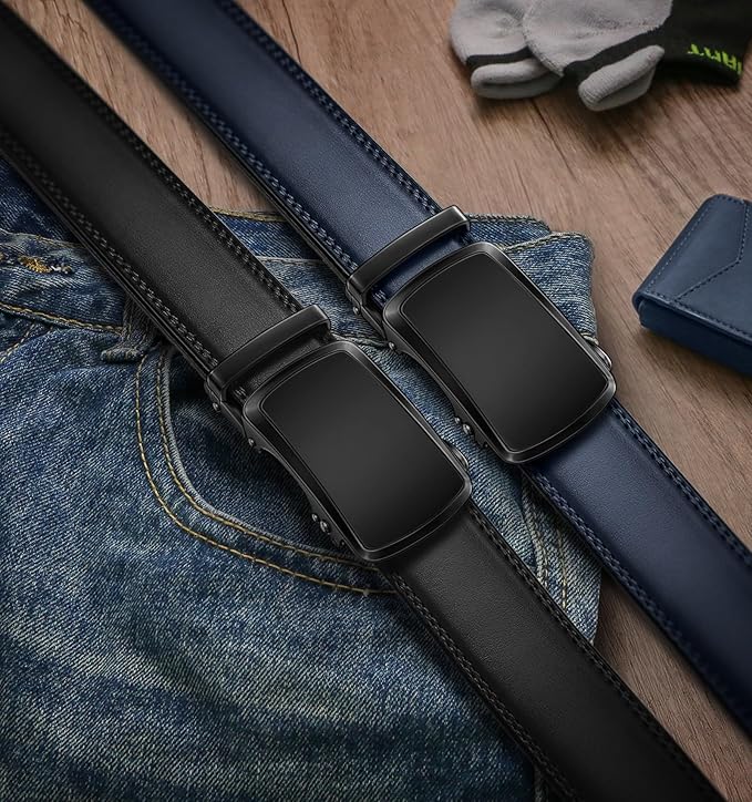 BULLIANT Men's Ratchet Belt 2 Pack-Click Leather Belt Adjustable for Men Gift 1 3/8-Cut for Perfect Fit