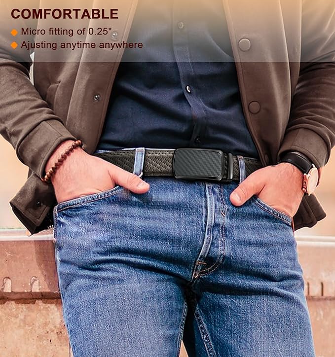 BULLIANT Men's Ratchet Belt 2 Pack-Click Leather Belt Adjustable for Men Gift 1 3/8-Cut for Perfect Fit
