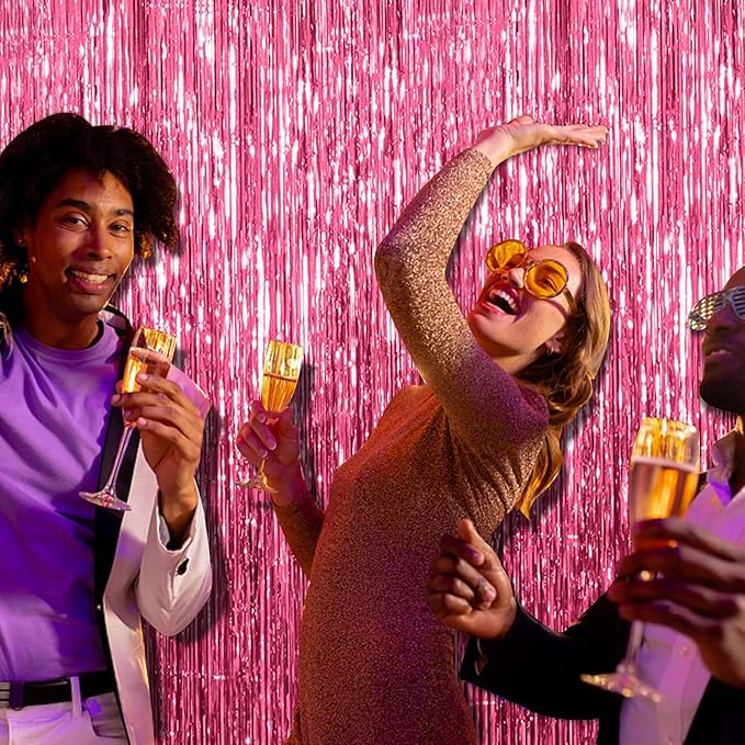BOMSI 10 Pack Pink Backdrop Party Decorations Tinsel Curtain Party Backdrop Foil Fringe Birthday Decorations Photo Booth Streamer Backdrop Pink Theme Bachelorette Graduation Party Decorations