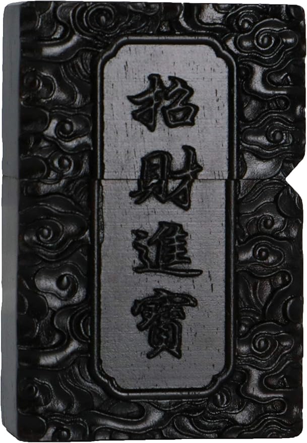 Natural Ebony Black Wood Carved Lighter Shell Box For Zippo Module (Rich Unicorn 1#)