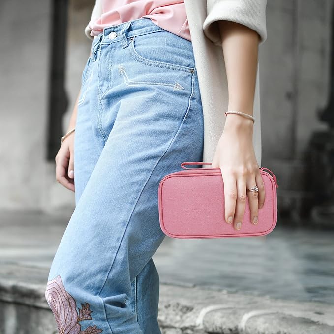 Electronics Travel Organizer,Portable Waterproof Electronic Travel Storage Bag for Small Charging Cord Storage,Charger,Small Electronics,SD Card etc,for Travel,Business - Pink