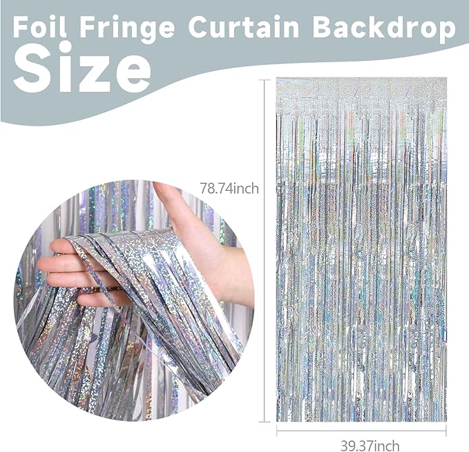2 Pack Silver Backdrop Curtain Party Decorations Foil Fringe Backdrop Silver Tinsel Streamers Birthday Bachelorette New Year Christmas Wedding Baby Shower Disco Party Decorations