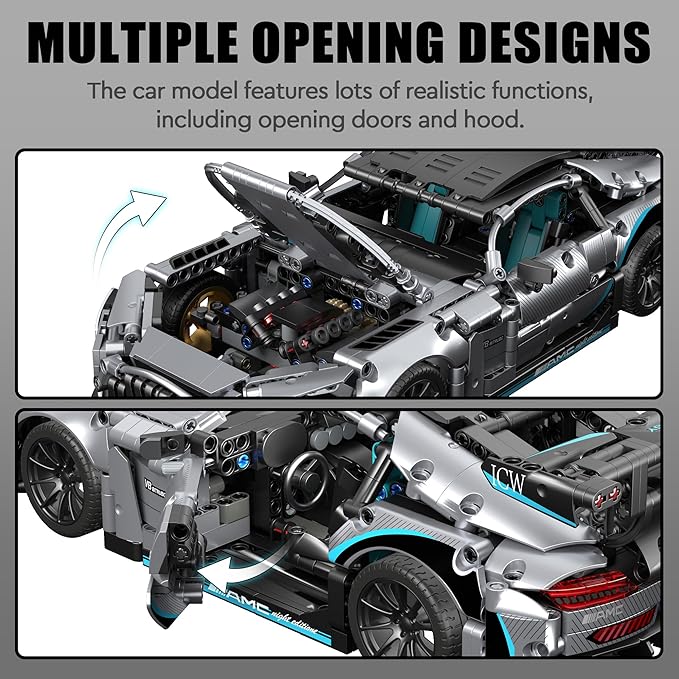 HIGH GODO Racing Car Building Kit for Adults,1:14 MOC Super Sports Car Building Blocks Construction Sets, Buildable Supercar Model for Teens Gift Giving or Collection,1466 Pieces